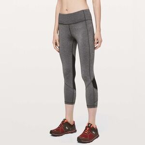 Lululemon Pace Rival Mid Rise Crop 22" Heather‎ Gray/Black Size 4
